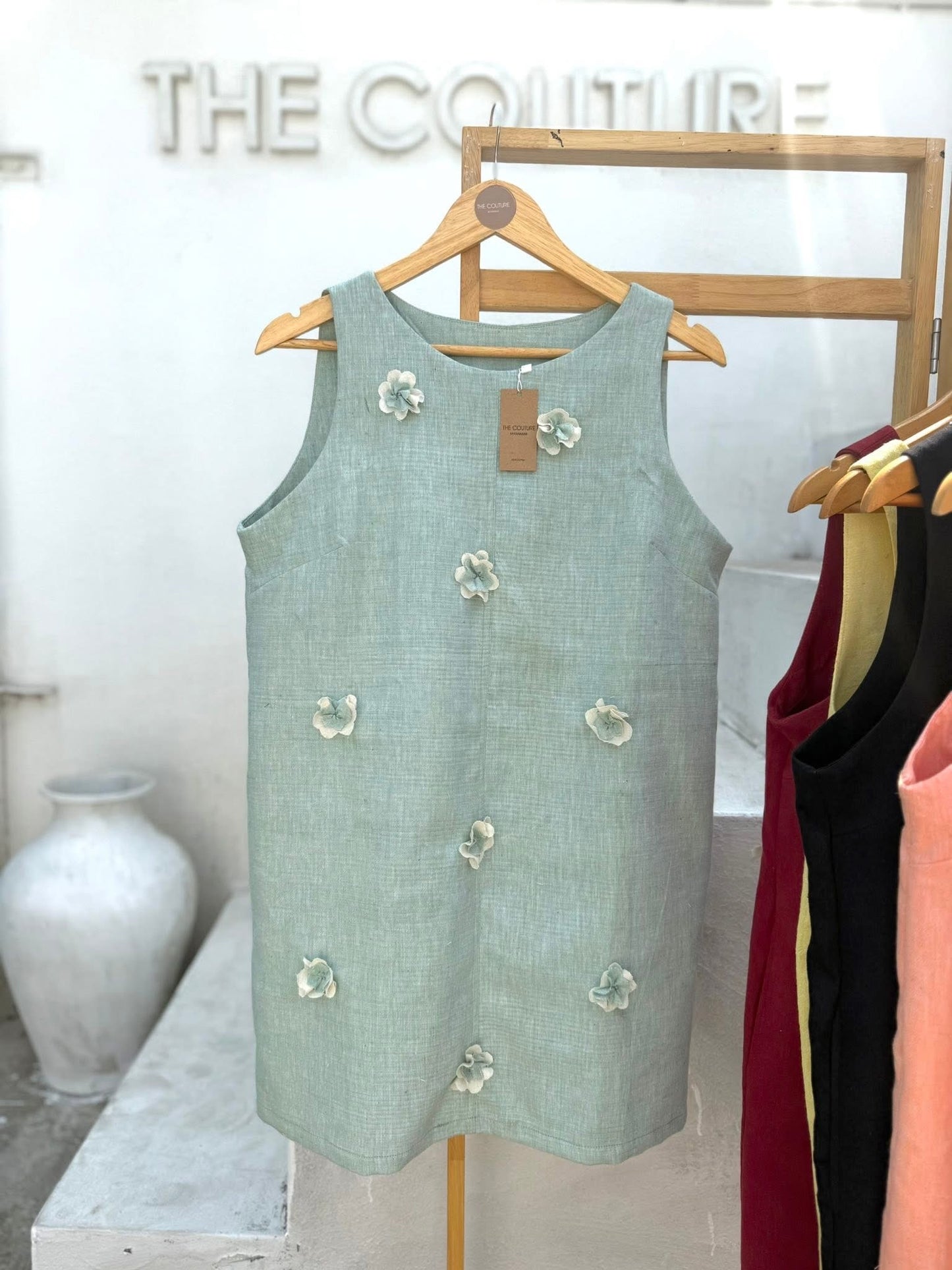 100 % cotton hand embroidery mini dress