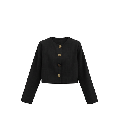 Minimal RoundNeck Cropped Blazer  Gold Button Front